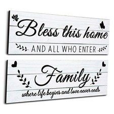 Wooden Family Signs Rustic Bless This Home Wood Family Decor Wall Art