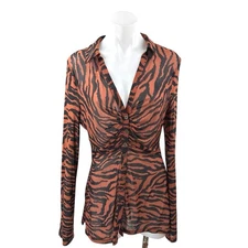 Free People Lucky Shirtee Brown Black Zebra Animal Print Button Up Shirt Top M