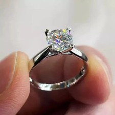2Ct Round Lab Created Diamond Solitaire Engagement Ring 14K White Gold Plated