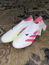 Adidas Predator Elite LL SG Soccer Shoes, Size 6.5, Laceless, White Pink Lemon