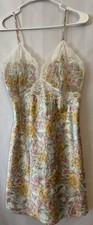Victoria  s Secret Satin Nightgown Gold Label Floral Chemise L Lace 90s Pastel