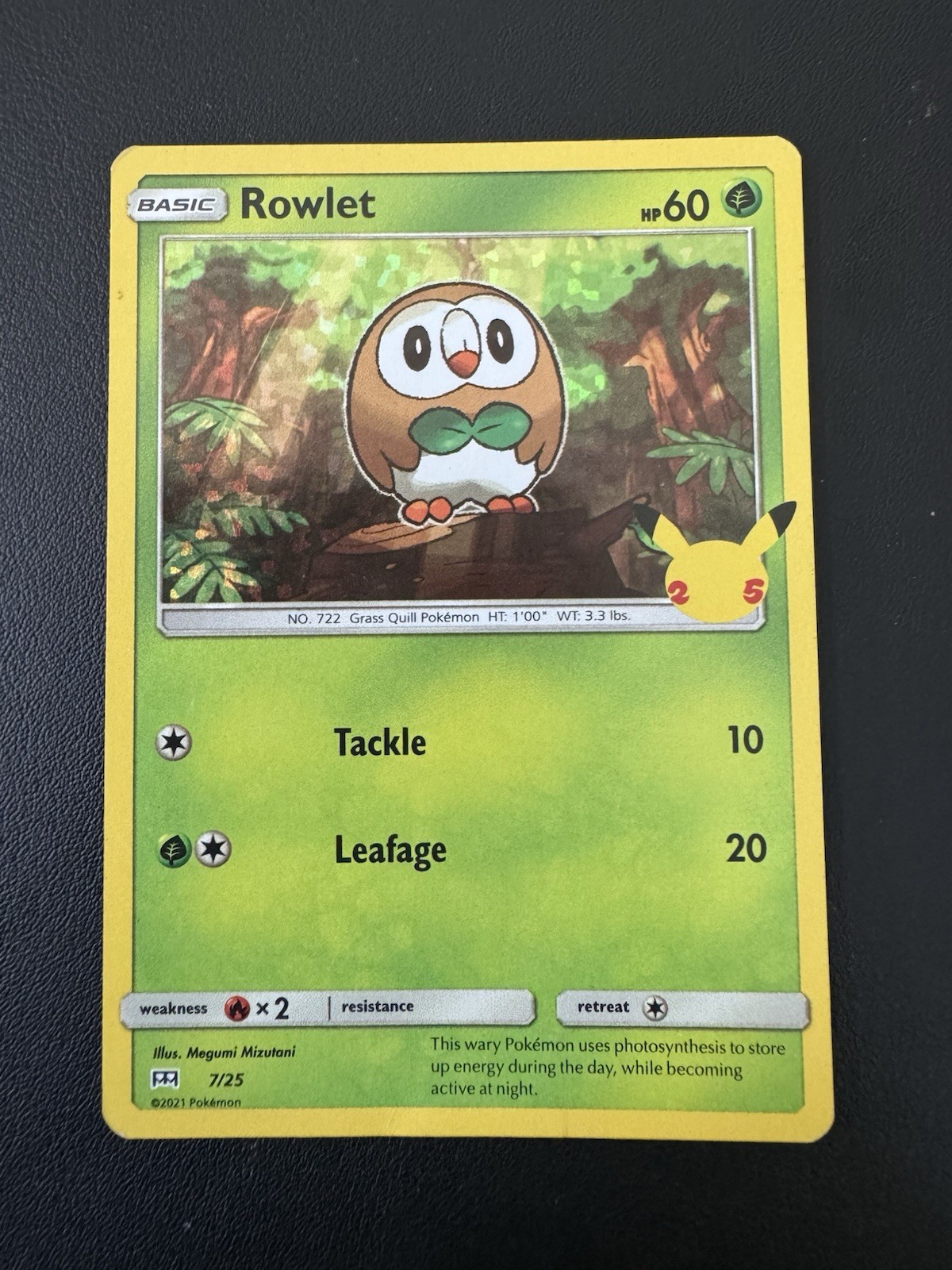 POKEMON TCG ROWLET 7/25 MCDONALDS COLLECTION 2021 CONFETTI HOLO MP!!