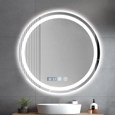 Round LED Bathroom Mirror Anti-fog, Dual Touch 3 Color Temp Dimmable