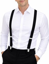 Men's Heavy Duty Adjustable Y-Back Suspenders with Straps - Black