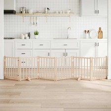 Dog Gate with Door Foldable 6 Panels 118.1 " Solid Wood Fir