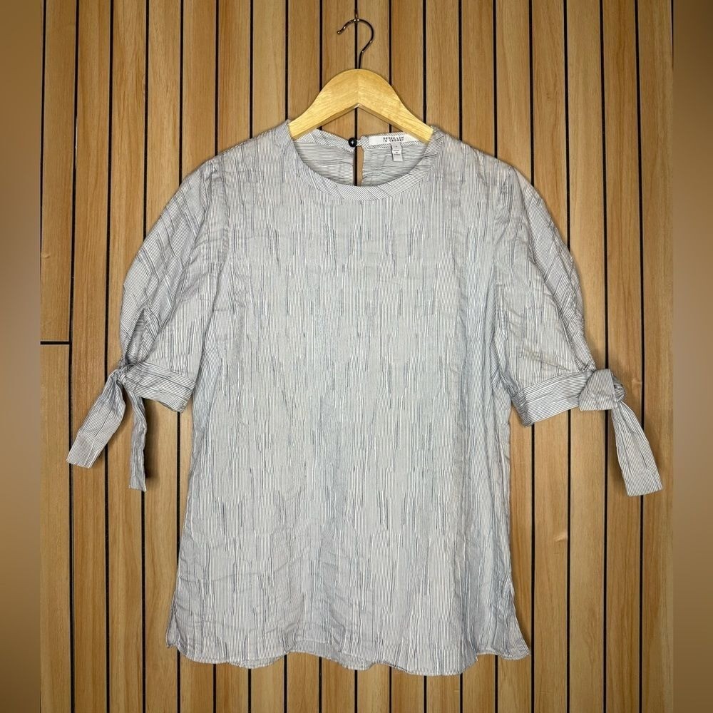 Derek Lam 10 Crosby Tie Sleeve Striped Blouse Blue White Size 4