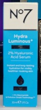 No7 Hydra Luminous Hydrating 2 Hyaluronic Acid Serum 30ml / 1fl.oz New Box