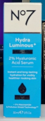 No7 Hydra Luminous + Hydrating 2%Hyaluronic Acid Serum (30ml / 1fl.oz) New Box