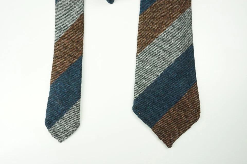 Corbata Cesare Attolini Gris Azul Marrón Rayas Tejida 100% Lana TOTALMENTE NUEVA Foto 3 de 4