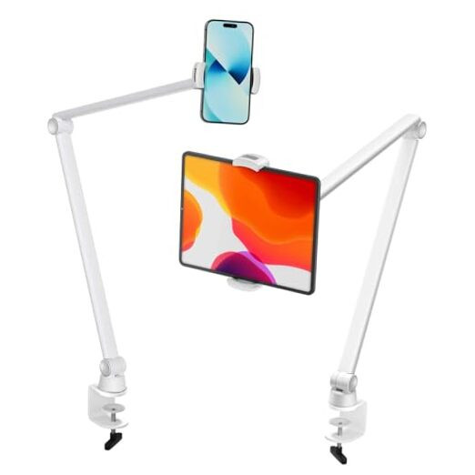 360° Adjustable Tablet & Phone Stand with Long Arm - Clip On Desk Mount-image