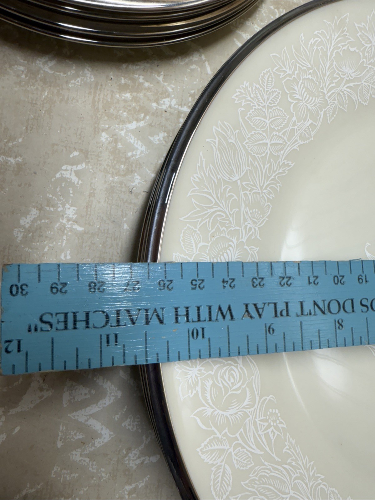 Lenox Moonspun Table Setting For 4 Platinum Silver Rim Ivory Cream VTG