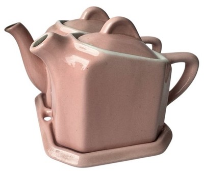 Mid Century Hall Pottery Tea for Two Pink Teapots Tray Restaurantware Coffee