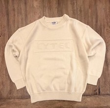 Vintage Cytec Sweater Mens Large Cream Knit Crewneck Made In USA Logo 90s