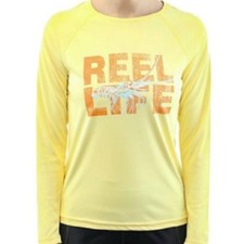 REEL LIFE SUN RAY DEFENDER SERIES UPF50 YELLOW GRAPHIC LONG SLEEVE SHIRT MEDIUM