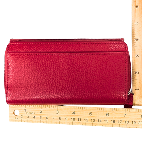 Cartera de chequera continental Buxton de cuero granulado rojo con cremallera larga - Imagen 2 de 11