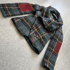 Desigual Tweed Jacket Womens Size 46 L Plaid Check Embroidered Wool Blend Coat