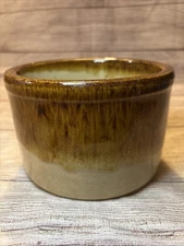 R.R.P. CO. Roseville Ohio Brown & Tan Stoneware Crock Pottery 6.5x4”