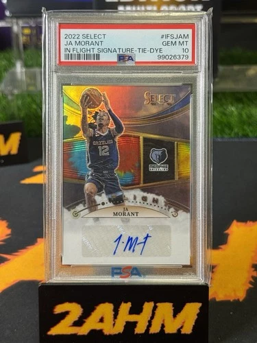 JA MORANT PSA 10 2022 PANINI SELECT IN FLIGHT SIGNATURES TIE-DYE PRIZM /25