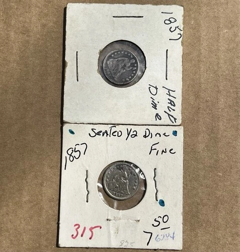 ~2 Coins~ (2) 1857 Silver Half Dimes Seated Liberty