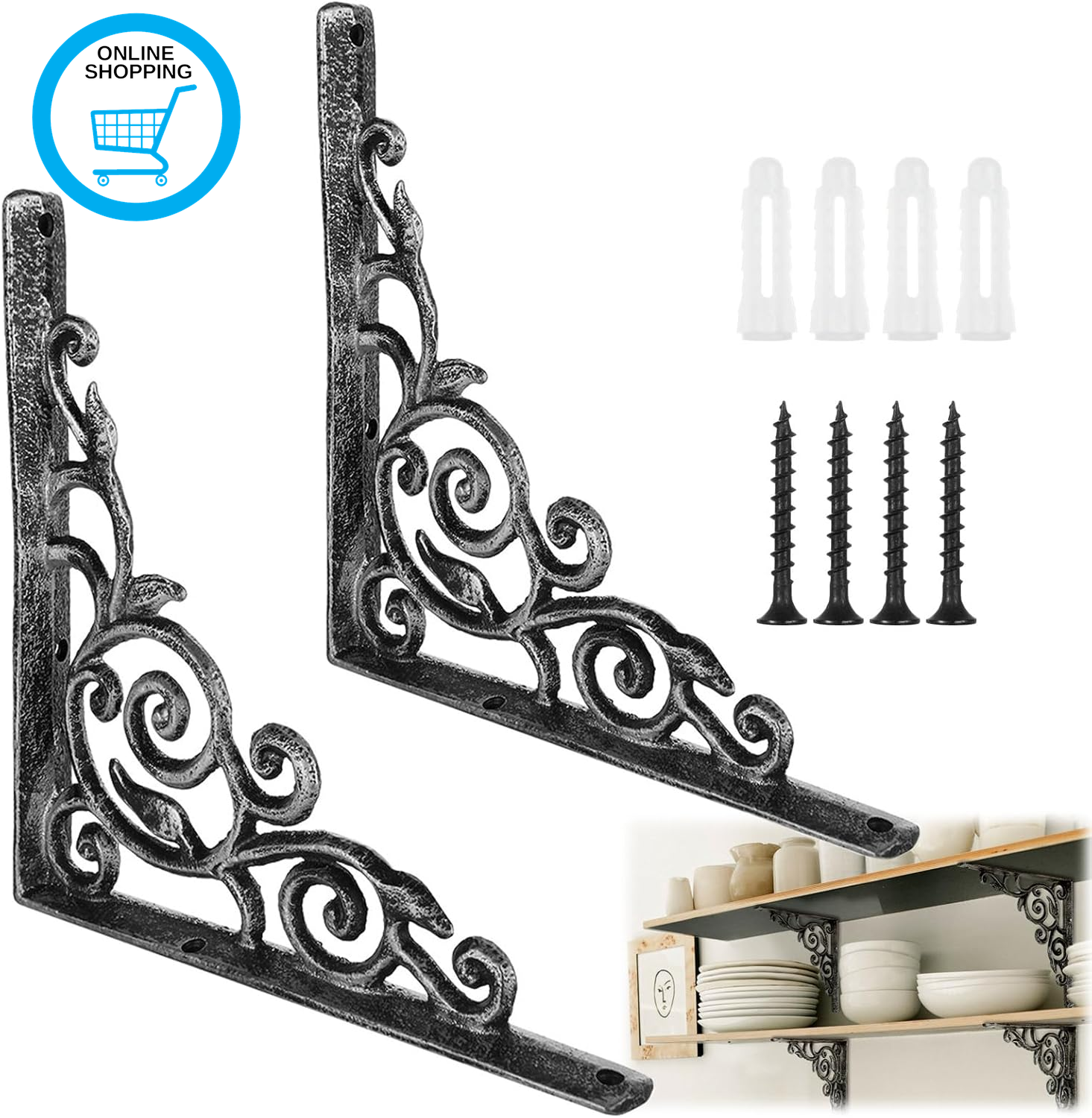 2 Pcs Scaffold Board Shelf Brackets, 21Cm 8 Inch Heavy Duty Cast Iron Shelf Brac