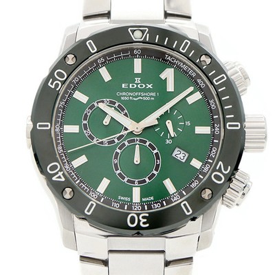 EDOX 10221 Chrono Offshore Stainless Steel Ceramic Green Dial Watch
