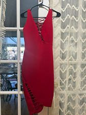 GUESS Red V-Neck Lace-Up Bodycon Knee Length Dress XS Sleeveless Stretch