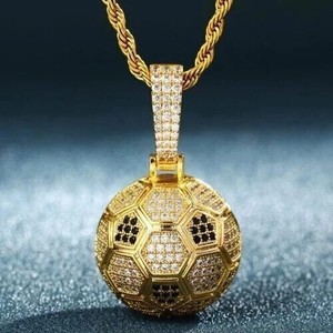 Authentic 2.22Ct Lab Created Diamond Round Hollow Football Pendant 14K Yellow Gold Plated