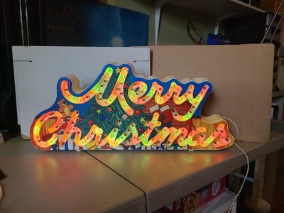 Vintage Holiday Glow Merry Christmas Lighted Sign 144 Lights 8 Functions