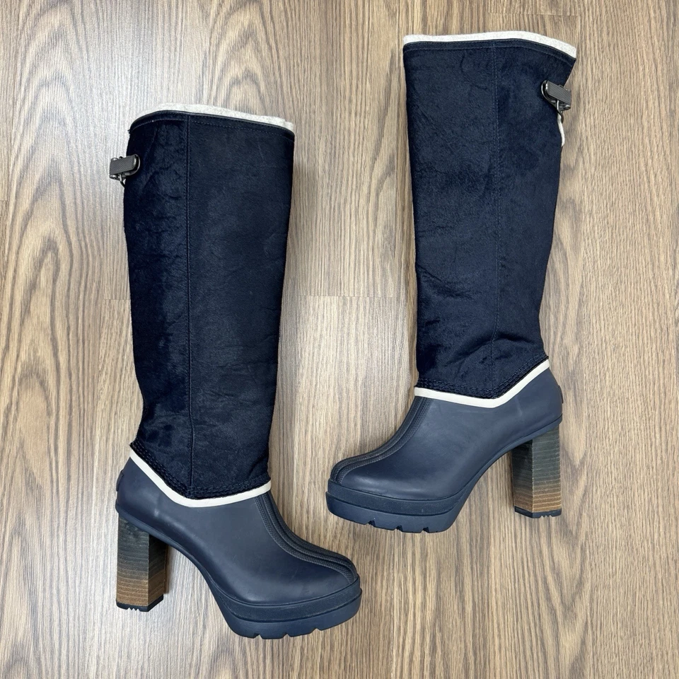 Botas de lluvia Y2K Sorel Medina para mujer 8 azul pelo de becerro altas hasta la rodilla años 2000 Foto 2 de 4