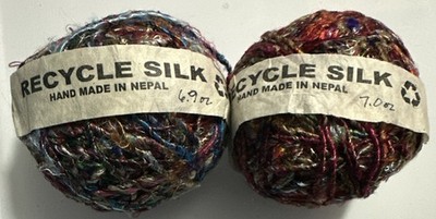 LOT of 2 RECYCLE SILK Handmade 6.9oz 7.0oz Craft Yarn Made in Nepal Colored sari