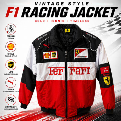 Vintage Style F1 Racing Jacket White Medium Ferrari Shell UPS Puma Bomber New