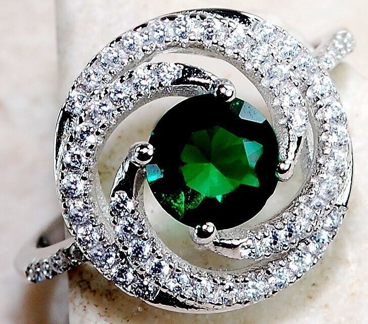 1CT Heat Treated Green Tourmaline 925 Solid Sterling Silver Ring Sz 8 U3-4
