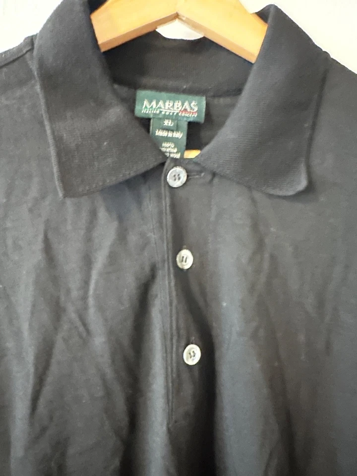 Marbas Black Mens XL Italy Fine Merino Wool Pullover Knit 1/4 Button Longsleeves - Image 3 of 4