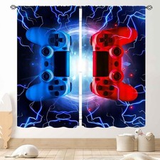 Gaming Curtains for Boys Room 2 Panels 63"x63" Blue Red Game Controller