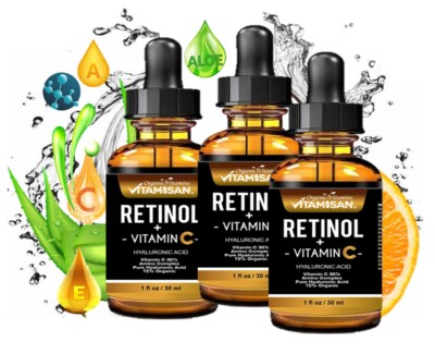 3 Retinol + Vitamin C & Hyaluronic Acid Anti-Aging Fine line Wrinkle Serum 25