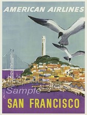 VINTAGE SAN FRANCISCO AMERICAN AIR LINES TRAVEL A3 POSTER PRINT