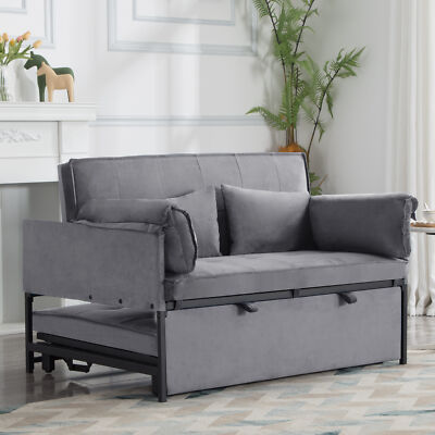 Sleeper Sofa Convertible Velvet Sofa Bed 3 in 1 Pull-Out Futon Couch with Pillow