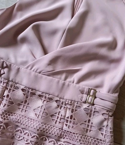 Damsel In A Dress Dusky Pink Woven Lace Shift Dress Wedding Evening Party UK12 - Picture 17 of 24