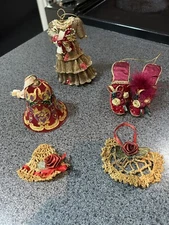 Lot of Five (5) Assorted Victorian-style Christmas Tree Ornaments
