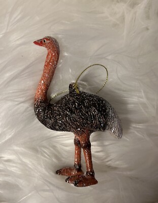 Dresden Style Ostrich Christmas Ornament Glittered 4.5 