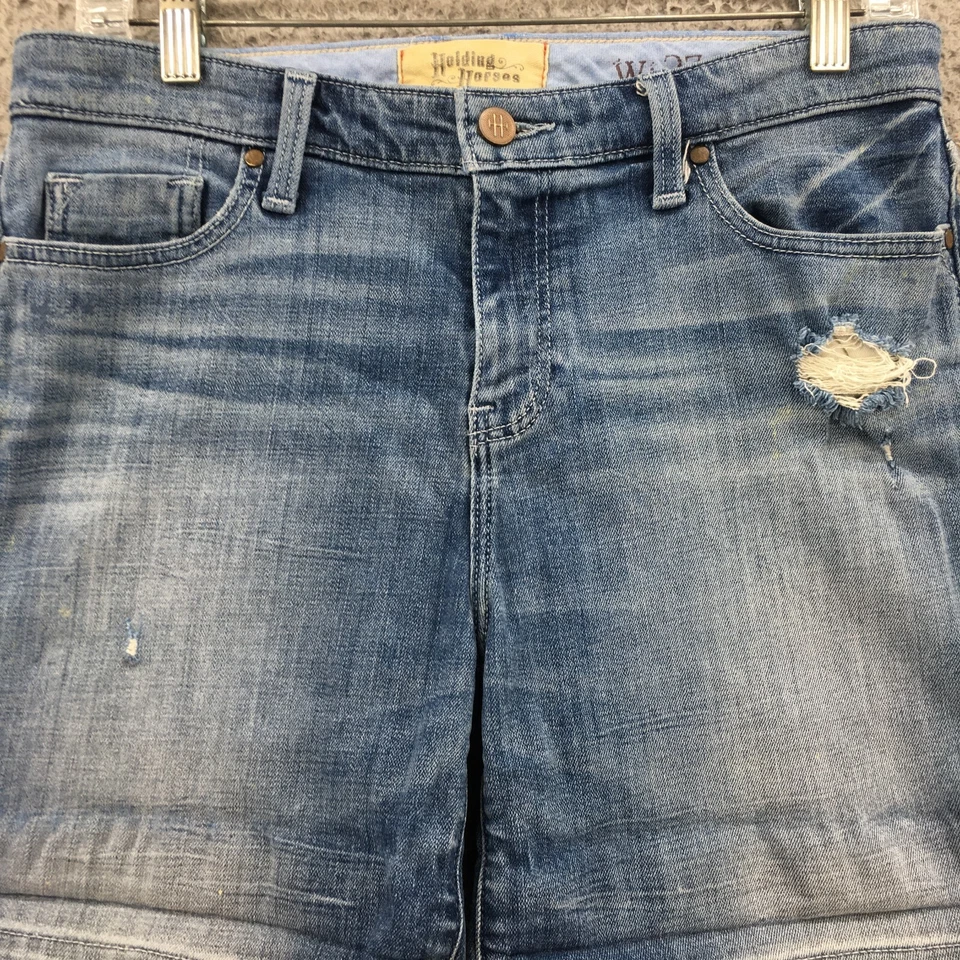 Шорты-бермуды женские Holding Horses 27 (фактические 31x6,5) синие джинсовые искусственно состаренные - Изображение 2 из 4