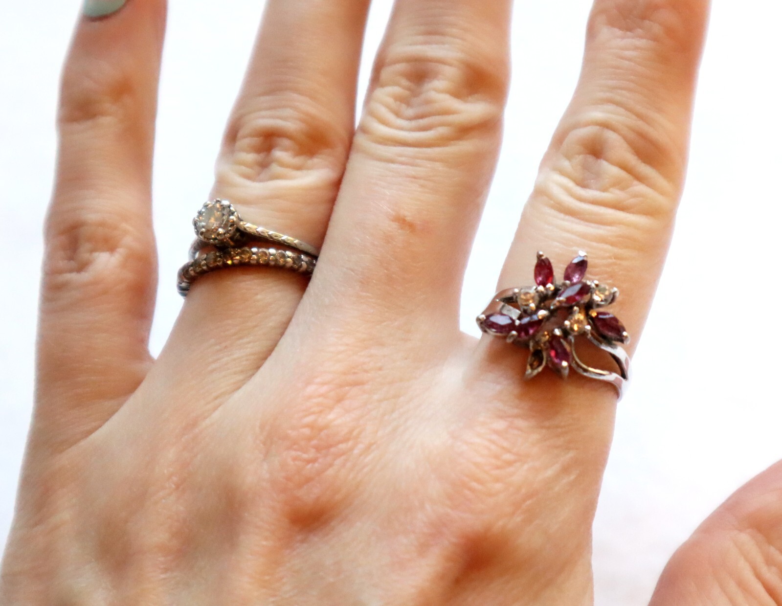 Sterling Silver Ring Simulated Ruby? CZ Stones Mi… - image 7