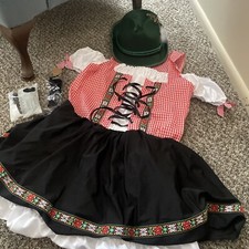 Women Oktoberfest Costume German Bavarian Dirndl Maid Fancy Dress Size XL HAT