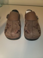 KLOGS Brown Suede Leather Floral Clogs Size 10 M