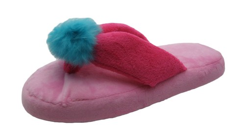 Two-Tone Soft & Plushy Women's Terry Cloth House Slippers w/ Pom Poms - Picture 2 of 25