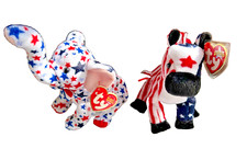 TY BEANIE BABY LEFTY 2000, RIGHTY 2004, DONKEY ELEPHANT/ 2 /RARE /RETIRED