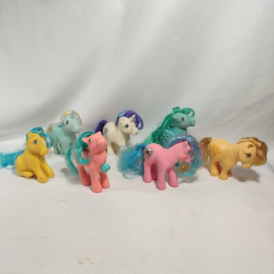 VINTAGE G1 MY LITTLE PONY SET LOT OF 7 INCLUDING UNICORNS 1982+ Hasbro