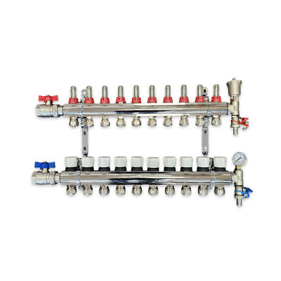 10 ZONEN MESSING FUSSBODENHEIZUNGSVERTEILER FÜR ROHRVERBINDUNGEN 15MM 16MM