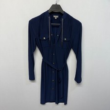Roz & Ali Women Long Sleeve Belted Shirt Dress Size 6 Blue Button Snap B376 -1