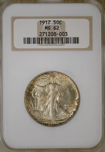 1917 P Walking Liberty Half Dollar ~ HAMMERED ~ VINTAGE NGC FATTY MS 62